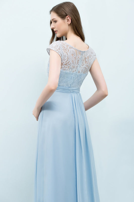 Sleeveless Blue Lace Bridesmaid Dresses Chiffon Wedding Guest Dress