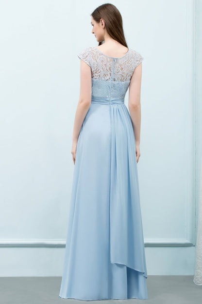 Sleeveless Blue Lace Bridesmaid Dresses Chiffon Wedding Guest Dress