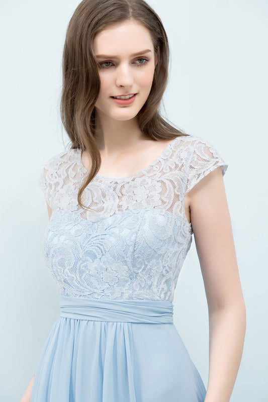 Sleeveless Blue Lace Bridesmaid Dresses Chiffon Wedding Guest Dress
