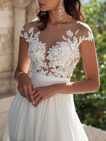 Sleeveless Boho Wedding Dress A Line V Neck Sleeveless Split Lace Appliqued Beach Bridal Gowns With Sweep Train