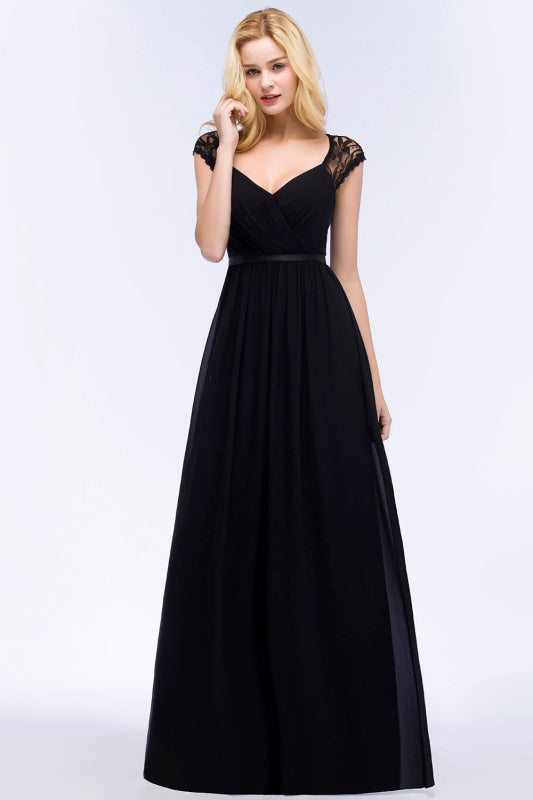 Sleeveless Chiffon A-line Black Bridesmaid Dress