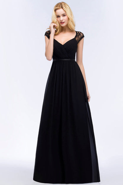 Sleeveless Chiffon A-line Black Bridesmaid Dress