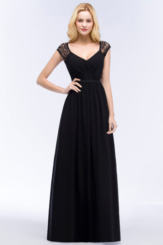 Sleeveless Chiffon A-line Black Bridesmaid Dress