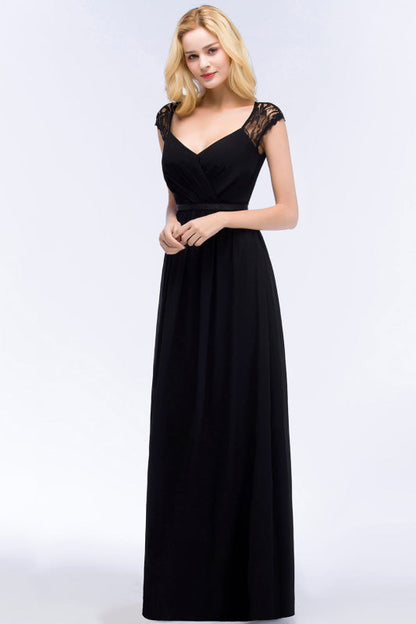 Sleeveless Chiffon A-line Black Bridesmaid Dress