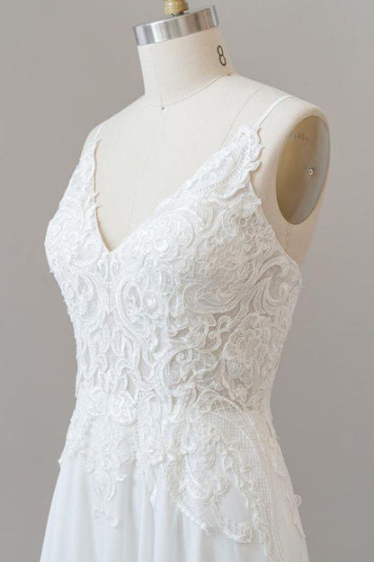 Spaghetti Strap Appliques Chiffon Wedding Dress Aline Sleeveless