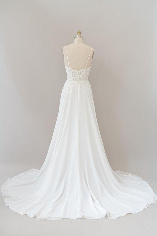 Spaghetti Strap Appliques Chiffon Wedding Dress Aline Sleeveless