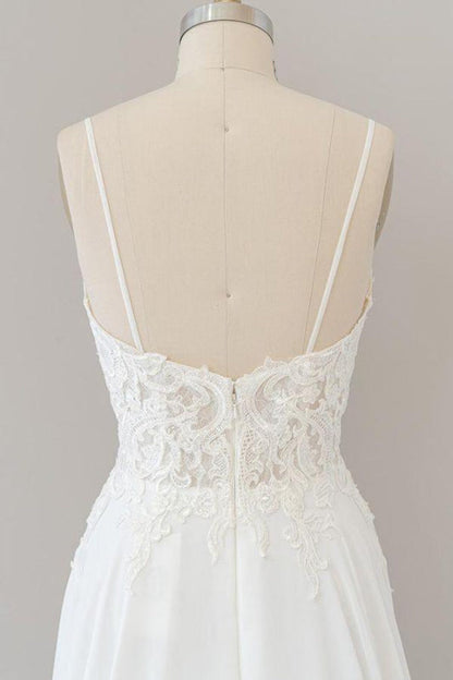 Spaghetti Strap Appliques Chiffon Wedding Dress Aline Sleeveless
