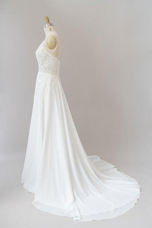 Spaghetti Strap Appliques Chiffon Wedding Dress Aline Sleeveless