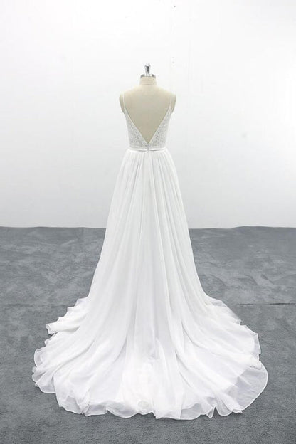 Spaghetti Strap Lace Chiffon A-line Wedding Dress