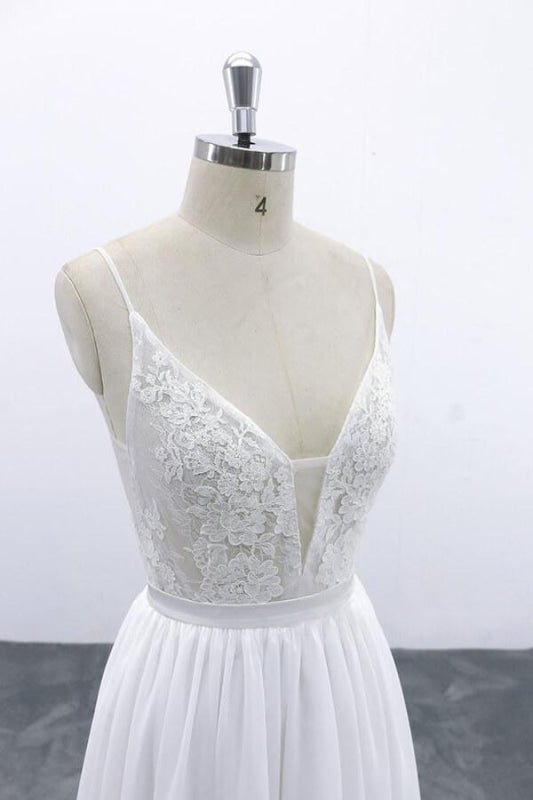 Spaghetti Strap Lace Chiffon A-line Wedding Dress