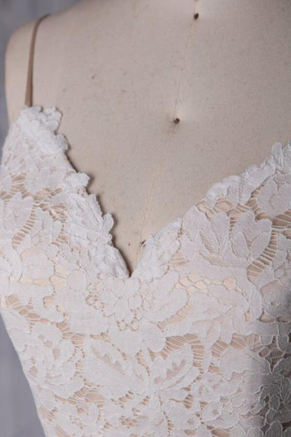Spaghetti Strap Lace Tulle Short Wedding Dress