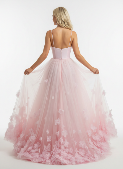 Spaghetti Straps Pink Floral Long Prom Dress Floral Long Formal Evening Dress