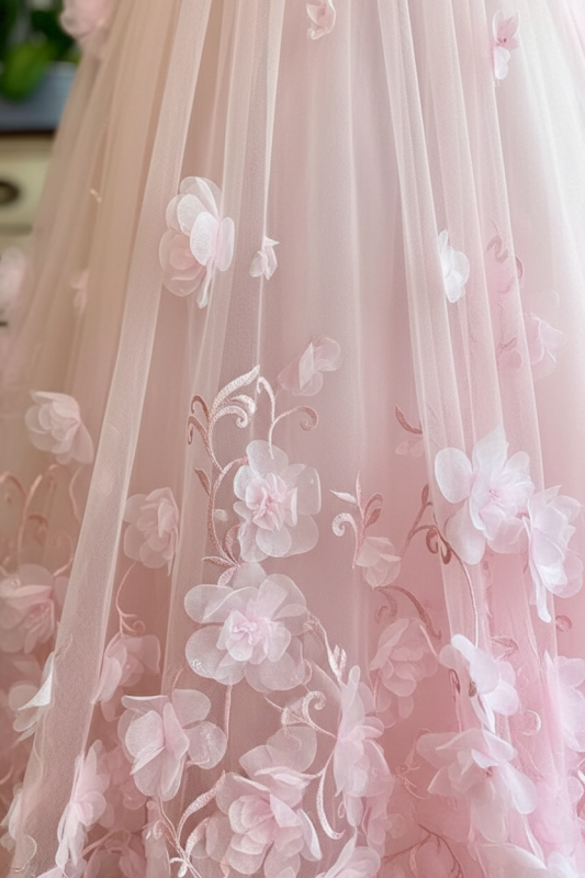 Spaghetti Straps Pink Floral Long Prom Dress Floral Long Formal Evening Dress