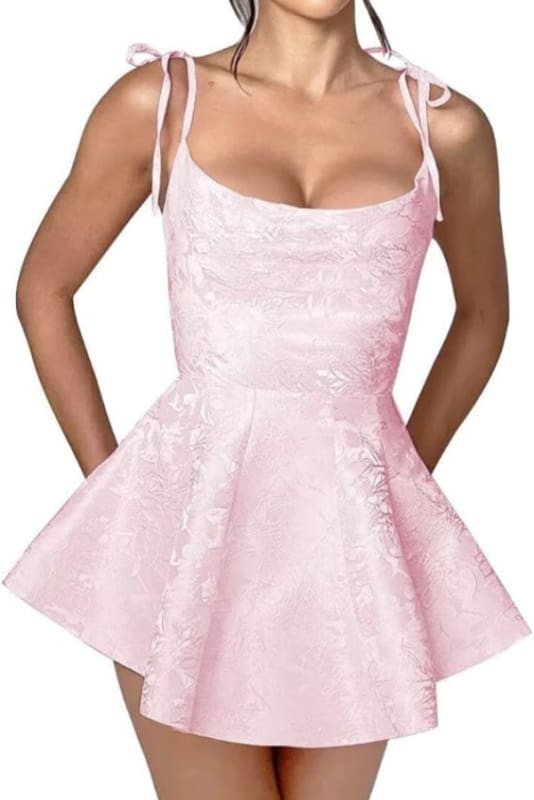 Spaghetti Straps Satin Mini Party Dress Jacquard Homecoming Dress Sleeveless