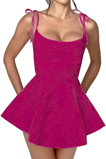 Spaghetti Straps Satin Mini Party Dress Jacquard Homecoming Dress Sleeveless