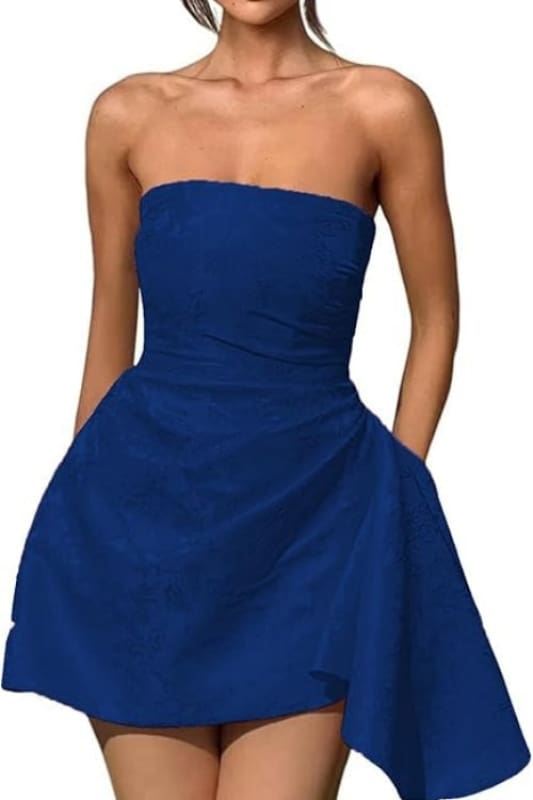 Sparkle Strapless Mini Party Dress Backless Satin Jacquard Homecoming Dress with Pocket