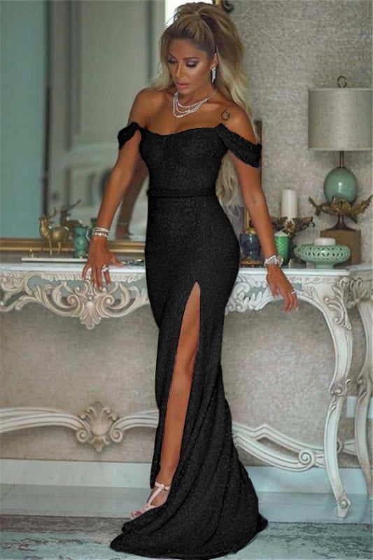 Sparkling Sequined Mermaid Prom Gown High Slit Blushing Pink Evening Dress