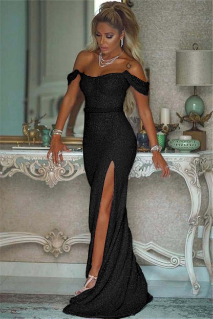Sparkling Sequined Mermaid Prom Gown High Slit Blushing Pink Evening Dress