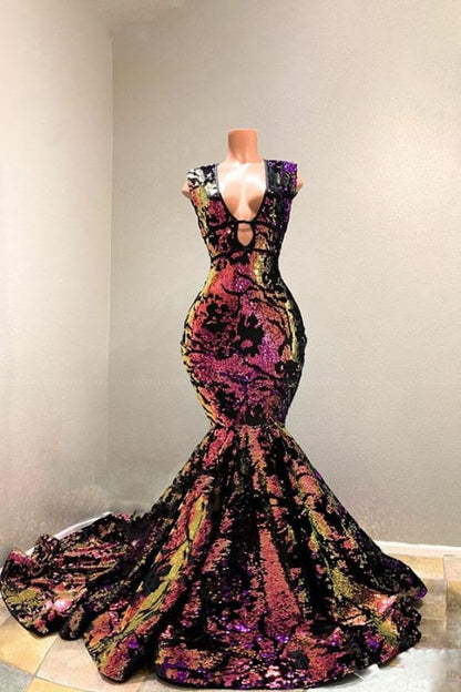 Sparkly Sequin Velvet Mermaid African Prom Dresses