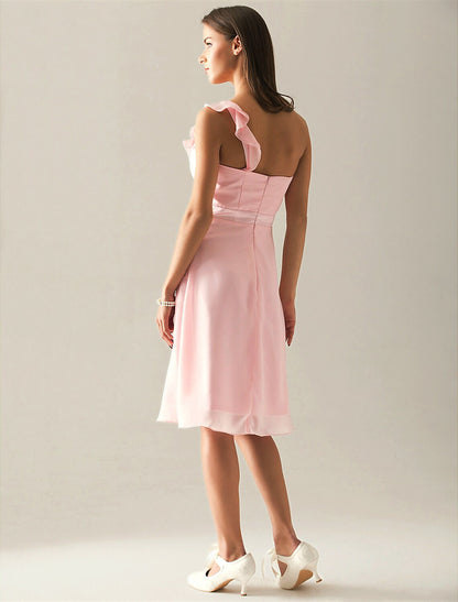 Bridesmaid Dress One Shoulder Sleeveless Elegant Knee Length Chiffon with Side Draping