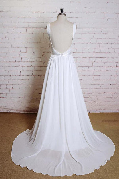 Square Neck Lace Chiffon A-line Wedding Dress