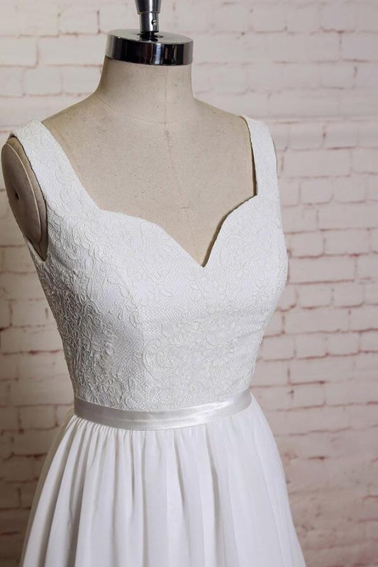 Square Neck Lace Chiffon A-line Wedding Dress