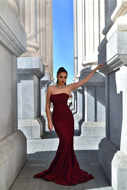 Strapless Mermaid Evening Prom Dress Burgundy Sweetheart Long Dress