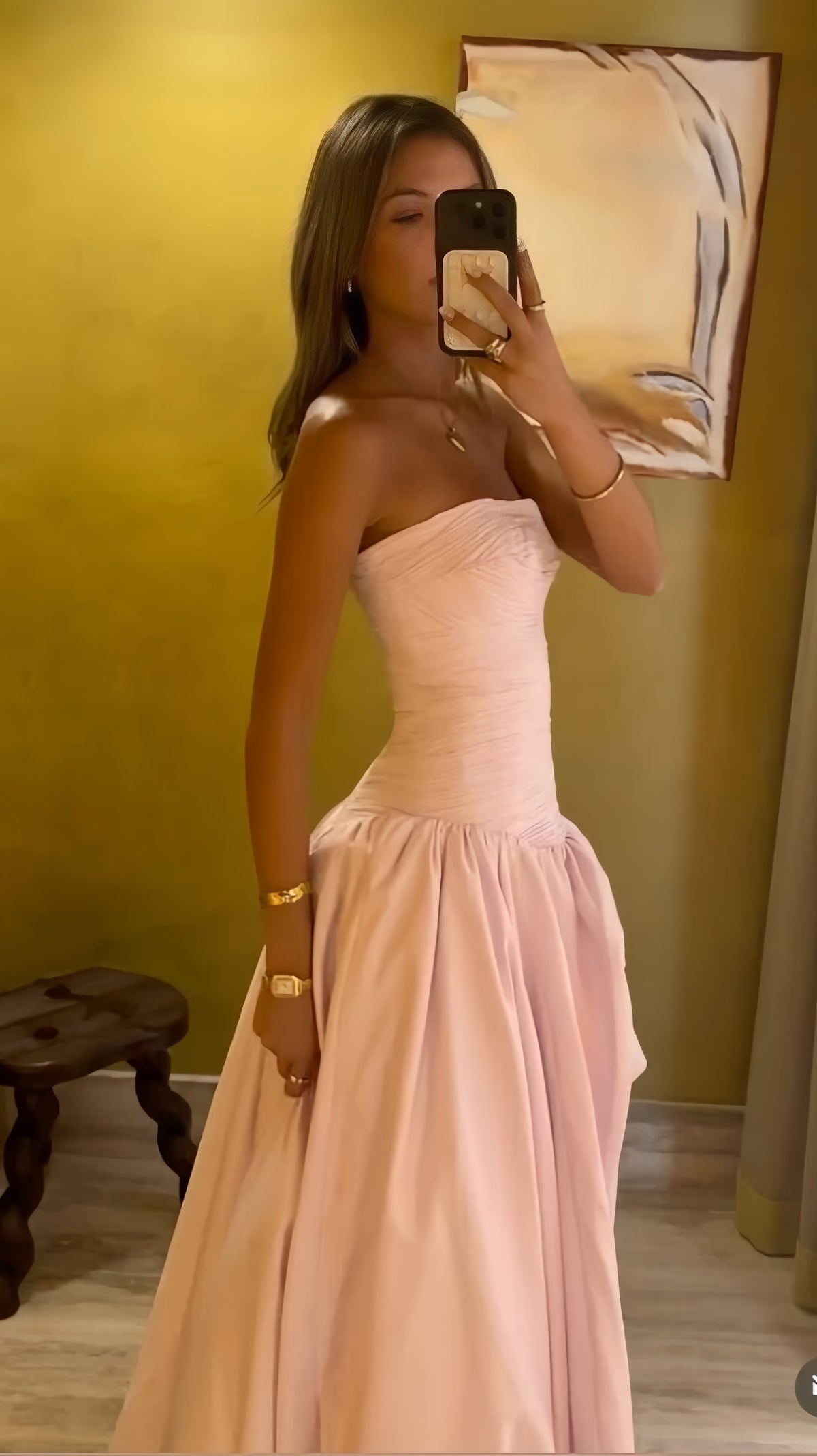 Strapless Pink Split Prom Dresses Corset A-Line Party Formal Dress