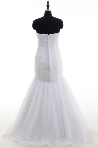 Strapless Ruffle Tulle Mermaid Wedding Dress