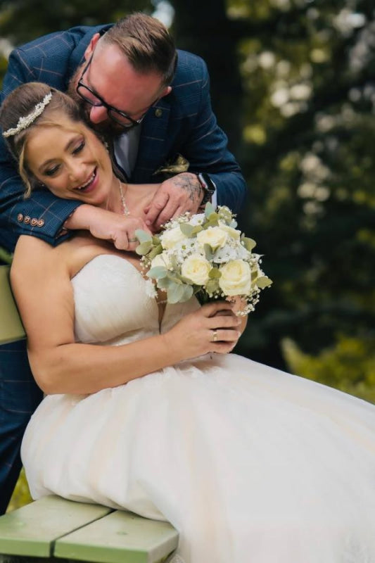 Strapless Satin Ball Gown Wedding Dress Plus Size Sweetheart with Appliques