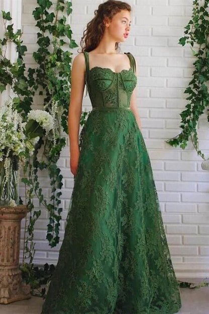 Strapless Spaghetti-Straps Evening Dress With Appliques A-Line Emerald Green