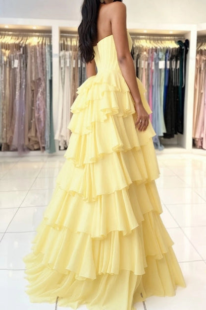 Strapless Sweetheart Corset Aline Evening Dress Chiffon Side Split Prom Dress
