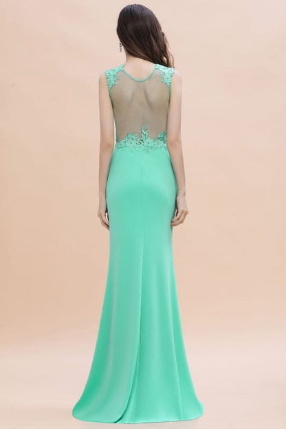 Stylish Crew Neck 3D-Floral Appliques Mermaid Evening Dress Sleeveless