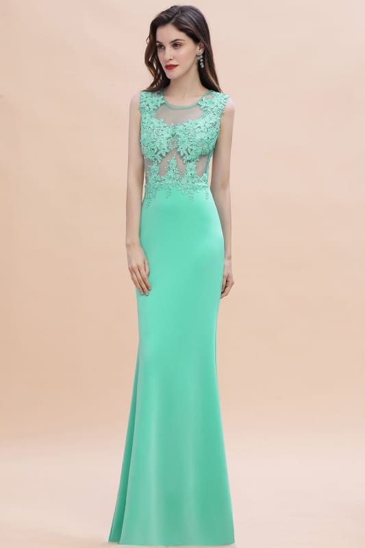 Stylish Crew Neck 3D-Floral Appliques Mermaid Evening Dress Sleeveless