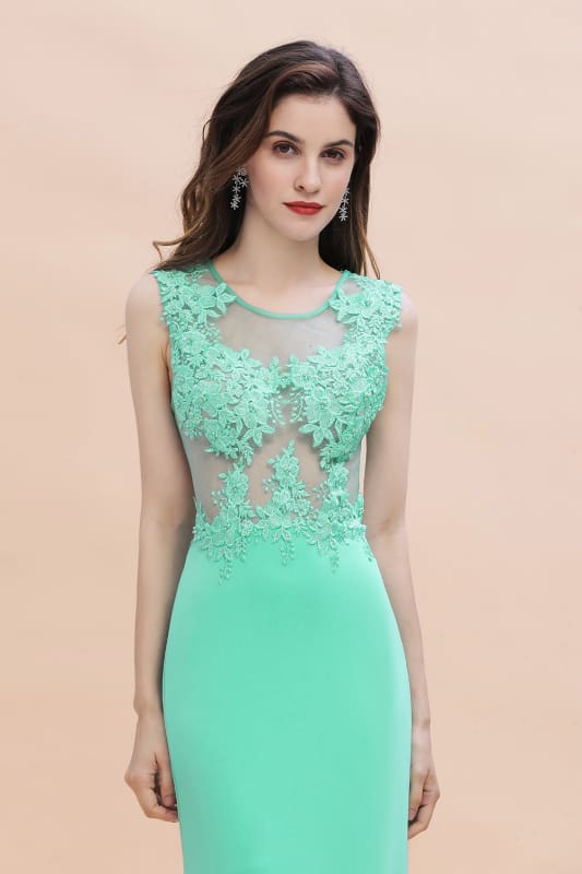Stylish Crew Neck 3D-Floral Appliques Mermaid Evening Dress Sleeveless