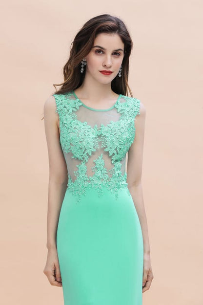 Stylish Crew Neck 3D-Floral Appliques Mermaid Evening Dress Sleeveless