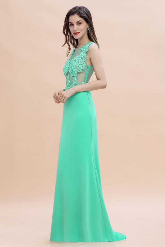 Stylish Crew Neck 3D-Floral Appliques Mermaid Evening Dress Sleeveless