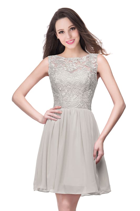 Stylish Scoop Neck Chiffon Short Homecoming Dress Sleeveless Floral Lace Mini Party Dress