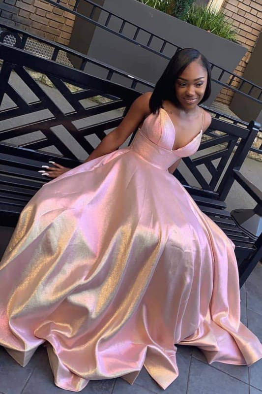 Sweet Spaghetti Strap Ball Gown Prom Dresses Satin Aline Evening Dress