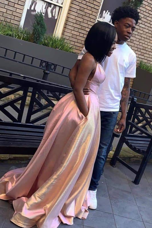 Sweet Spaghetti Strap Ball Gown Prom Dresses Satin Aline Evening Dress