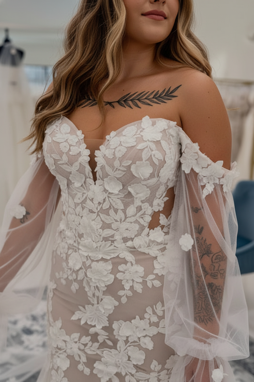 Sweetheart Appliques Lace Mermaid Wedding Dresses Chapel Train
