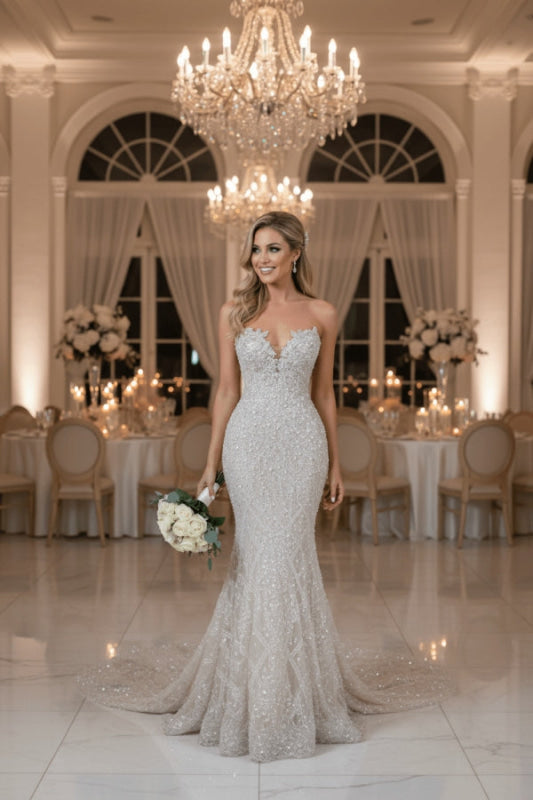 Sweetheart Sleeveless Beaded Lace Mermaid Wedding Dress