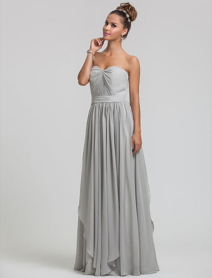 Sheath / Column Sweetheart Neckline Floor Length Chiffon Bridesmaid Dress with Draping / Side Draping / Tassel