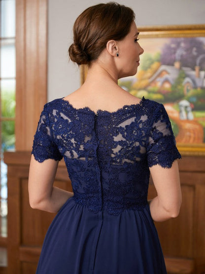 Aimishang A-Line/Princess Chiffon Lace V-neck Short Sleeves Floor-Length Mother of the Bride Dresses