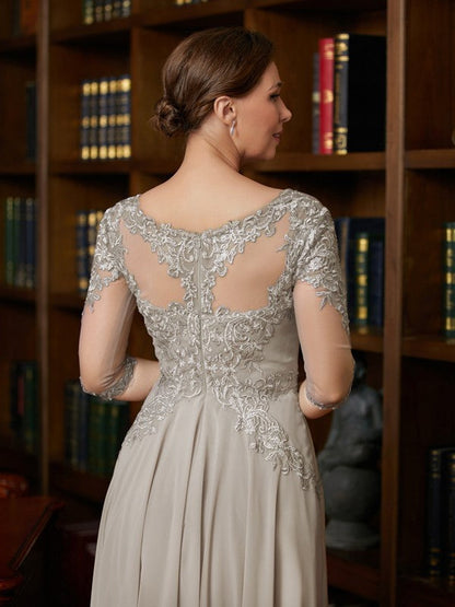 Aimishang A-Line/Princess Chiffon Lace Scoop 3/4 Sleeves Tea-Length Mother of the Bride Dresses