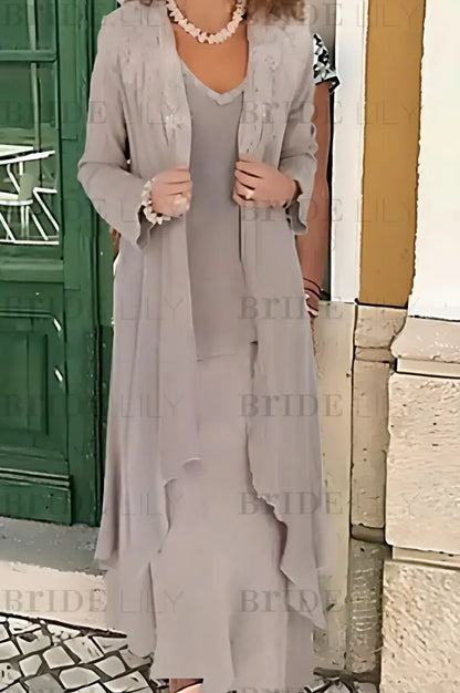 Three Pieces Mother of the Bride Dresses Plus Size Chiffon Mother of the Bride Outfits
