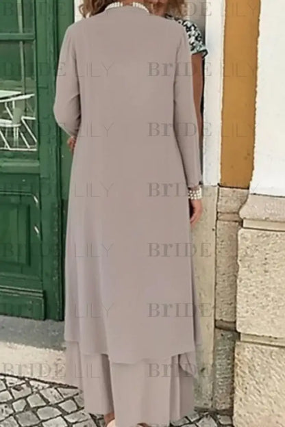 Three Pieces Mother of the Bride Dresses Plus Size Chiffon Mother of the Bride Outfits