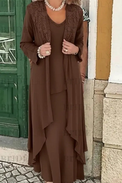 Three Pieces Mother of the Bride Dresses Plus Size Chiffon Mother of the Bride Outfits