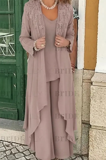 Three Pieces Mother of the Bride Dresses Plus Size Chiffon Mother of the Bride Outfits