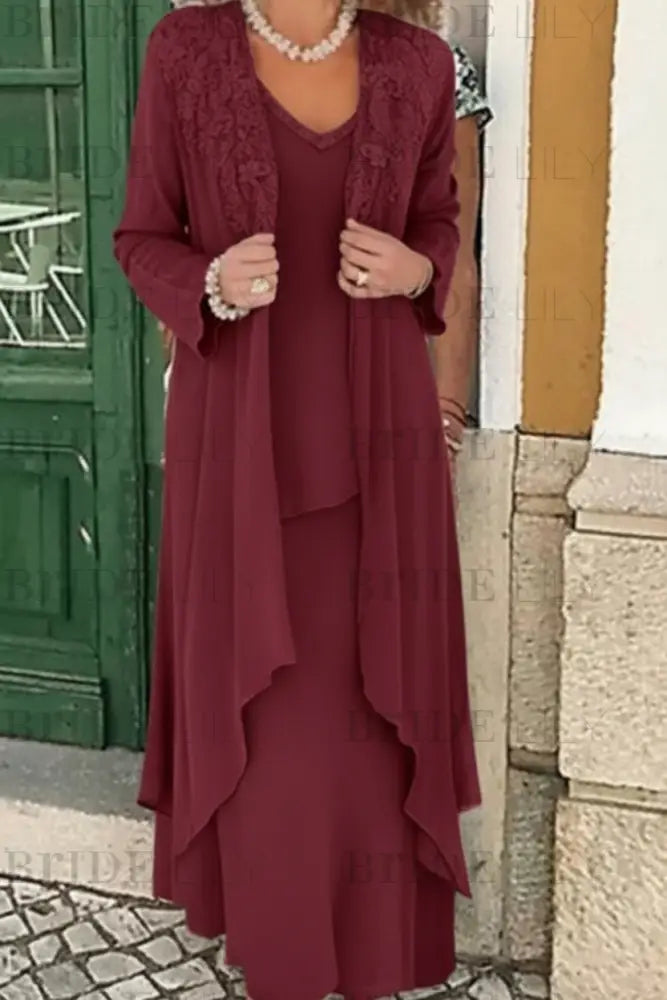 Three Pieces Mother of the Bride Dresses Plus Size Chiffon Mother of the Bride Outfits